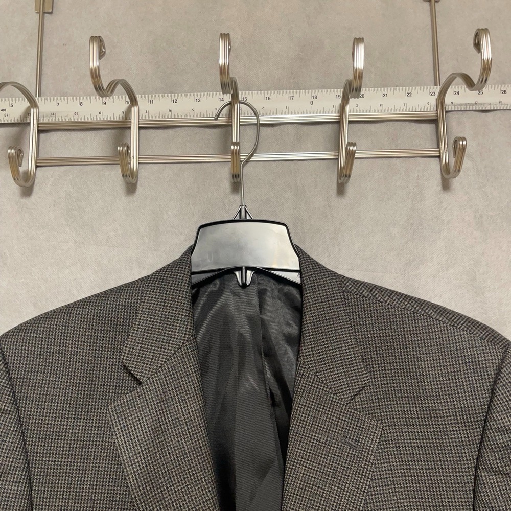 Chaps Blazer Men 42S Gray Beige Houndstooth Wool Flannel Ralph‎ Lauren Coat Luxe